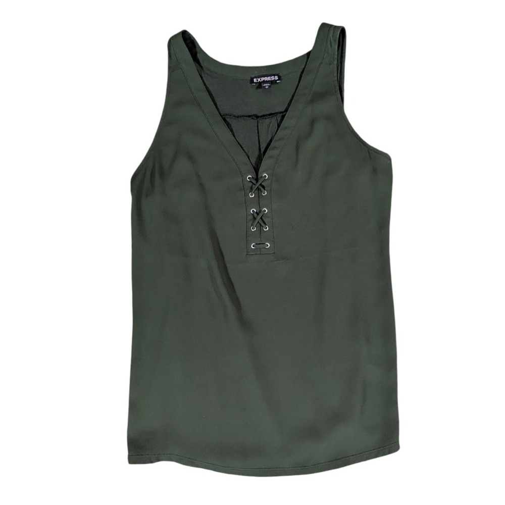 Express Tank Top Womens Small Green Lace Up V-Neck‎ Sleeveless Blouse Minimalist
